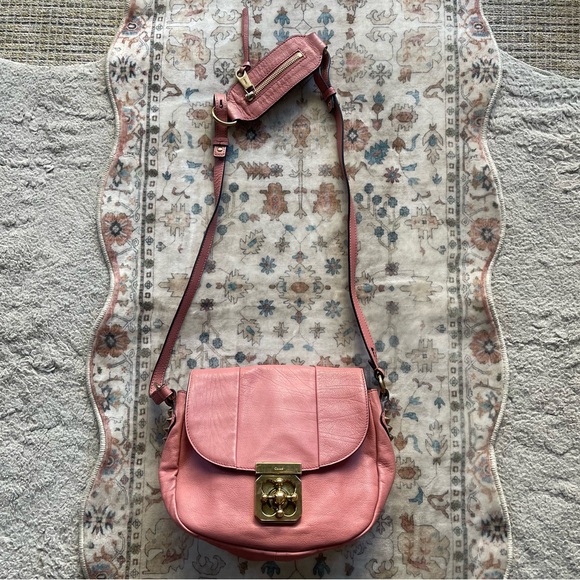 Chloe Handbags - Chloe Coral Pink Elsie Grained Leather Crossbody Bag